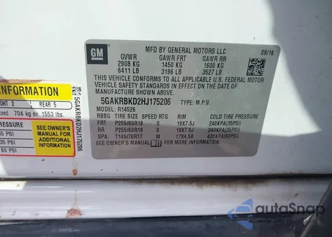 2017 Buick Enclave Leather from USA, damaged, VIN 5GAKRBKD2HJ175206